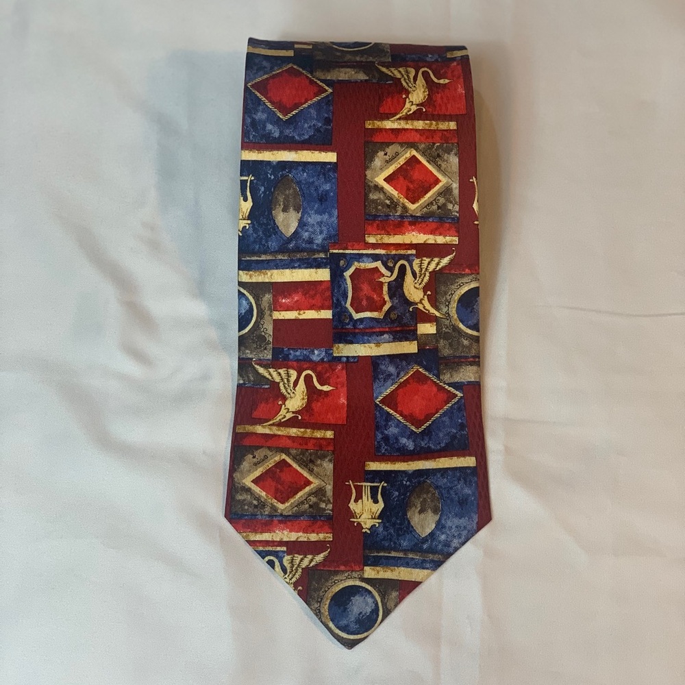 Pierre Cardin Vintage 100% Silk Tie Rich Geometric & Heraldic Pattern Brand New